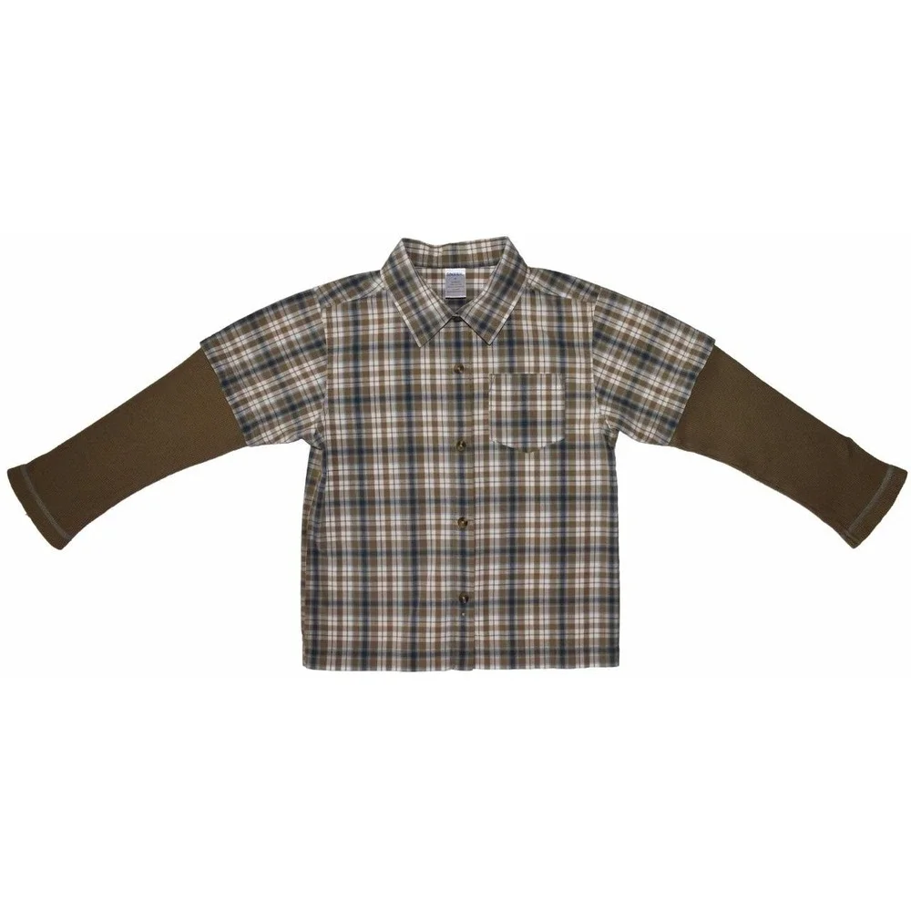 EUC Gymboree Boys Size 7 Long Sleeve Button Down Plaid Green Cotton Shirt